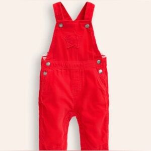 Mini Boden Red corduroy velvet christmas star patch overalls 2-3Y